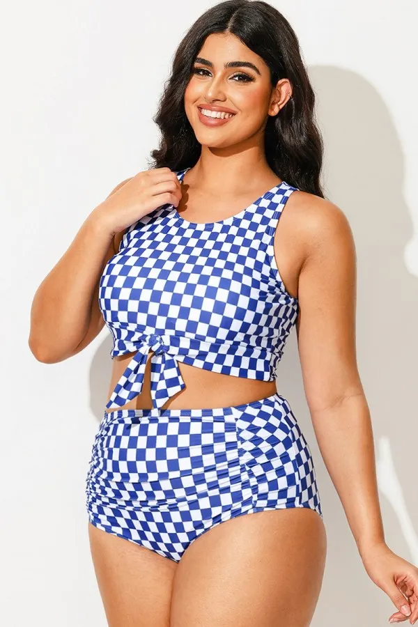 Black & White Striped Knotted Crop Bikini Top