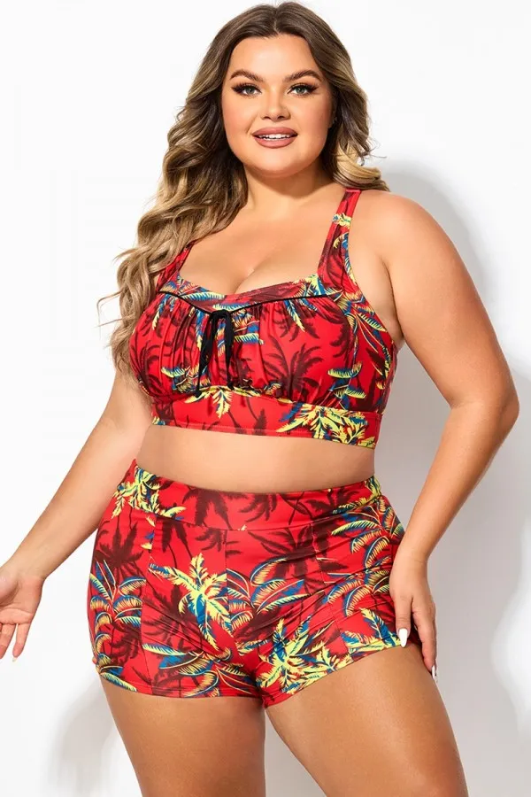 Retro Wireless Ruched Cups Crossback Bikini Top
