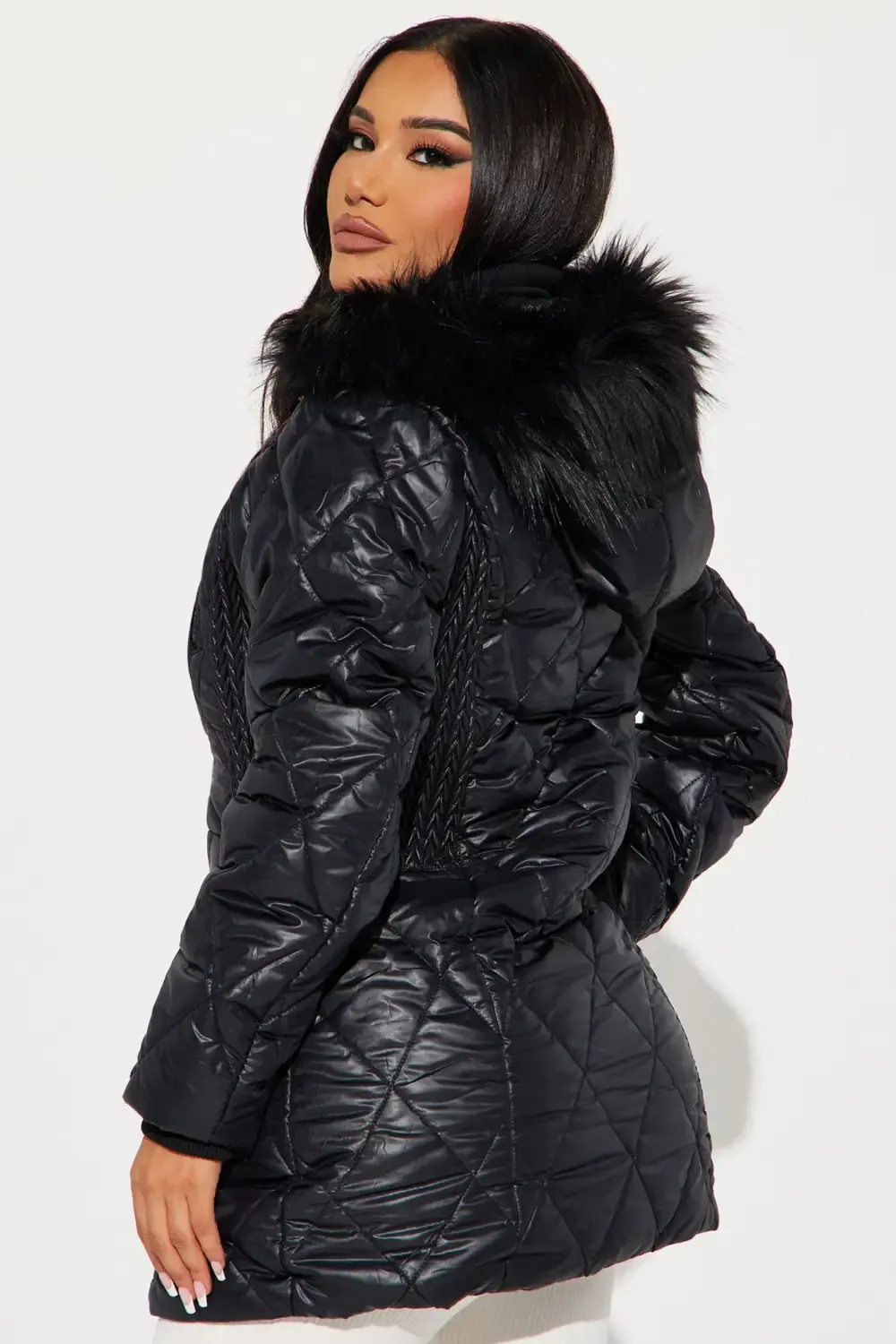 Snow Day Quilted Puffer Jacket - Black