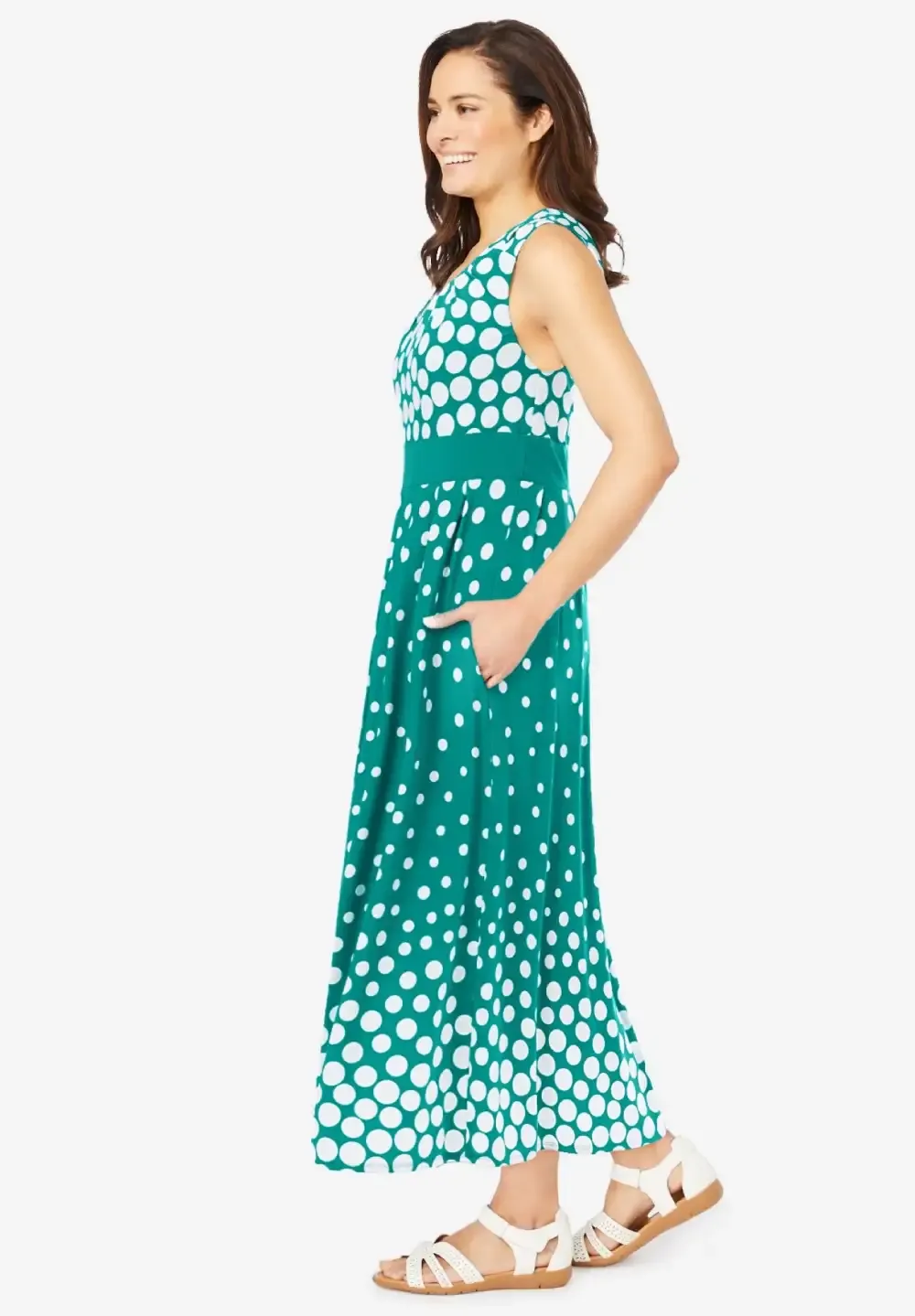 Banded-Waist Print Maxi Dress
