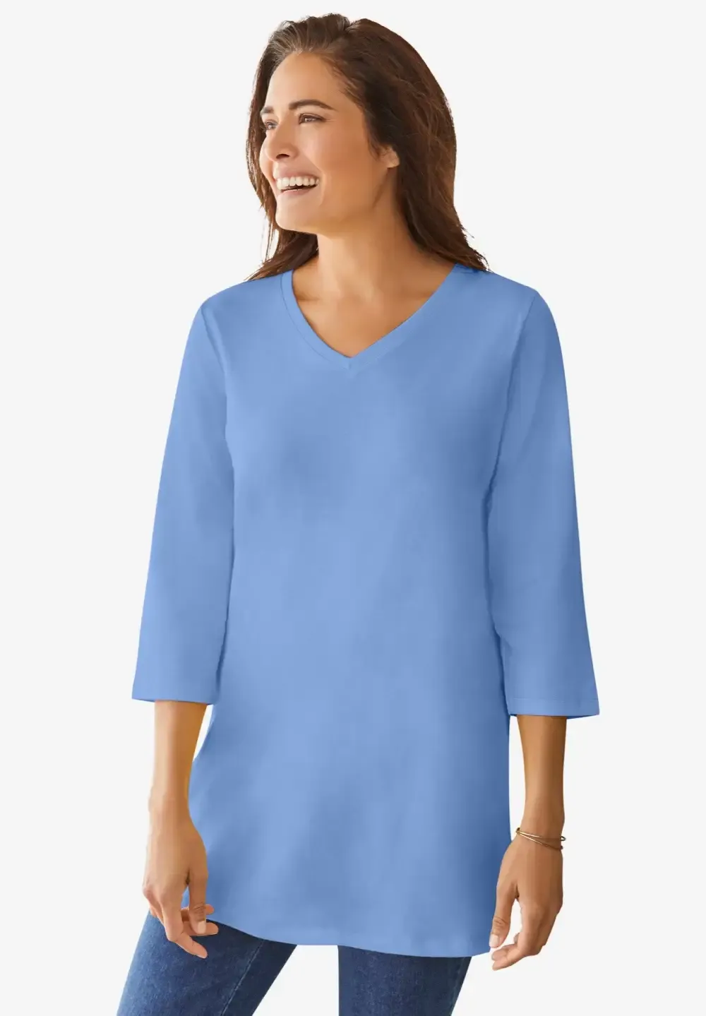 Perfect Three-Quarter Sleeve V-Neck Tunic