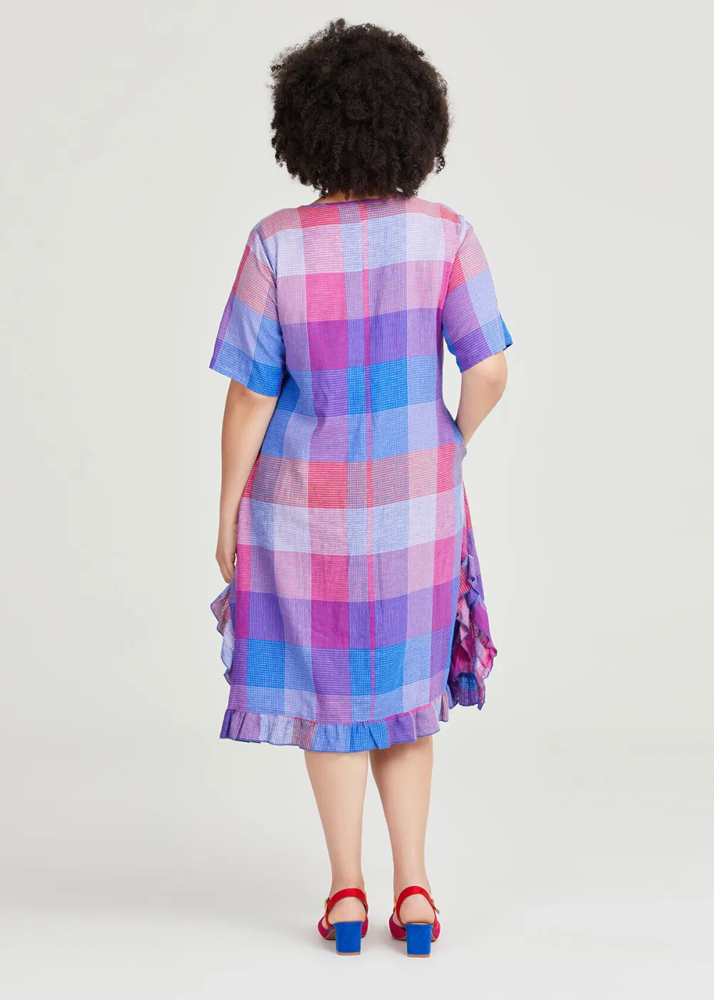 Linen Blend Plaid Dress