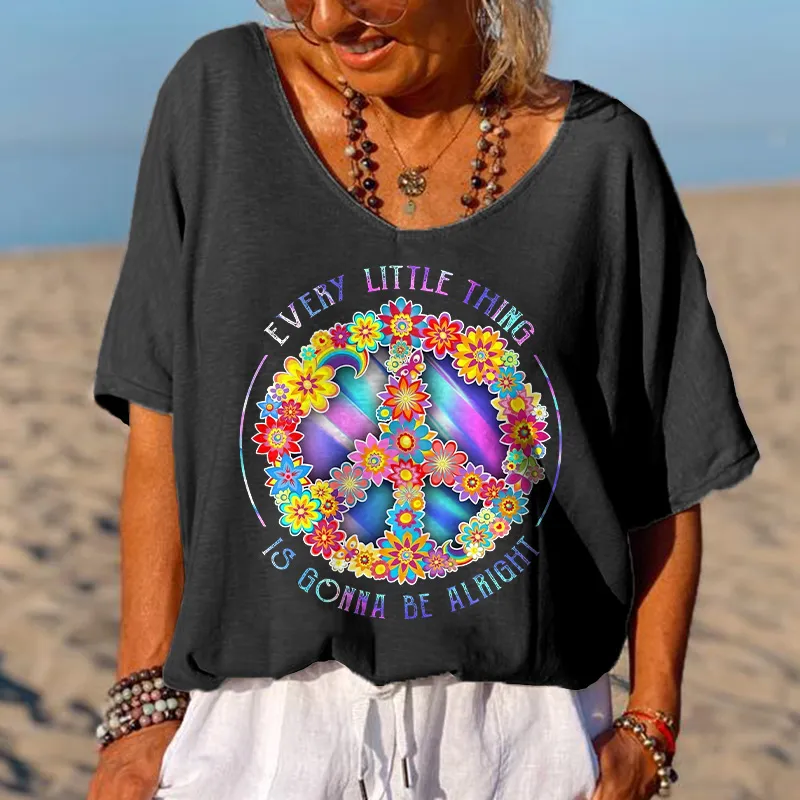 Every Little Thing Is Gonna Be Alright Printed Hippie T-shirt
