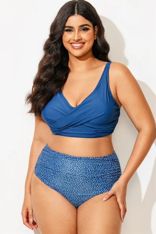 Blue Cross Front Wrap Mesh Bikini Top
