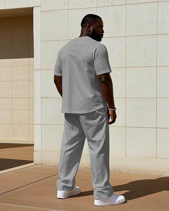 Men'S Big & Tall White & Grey Colorblock Short-Sleeved T-Shirt Trousers Set