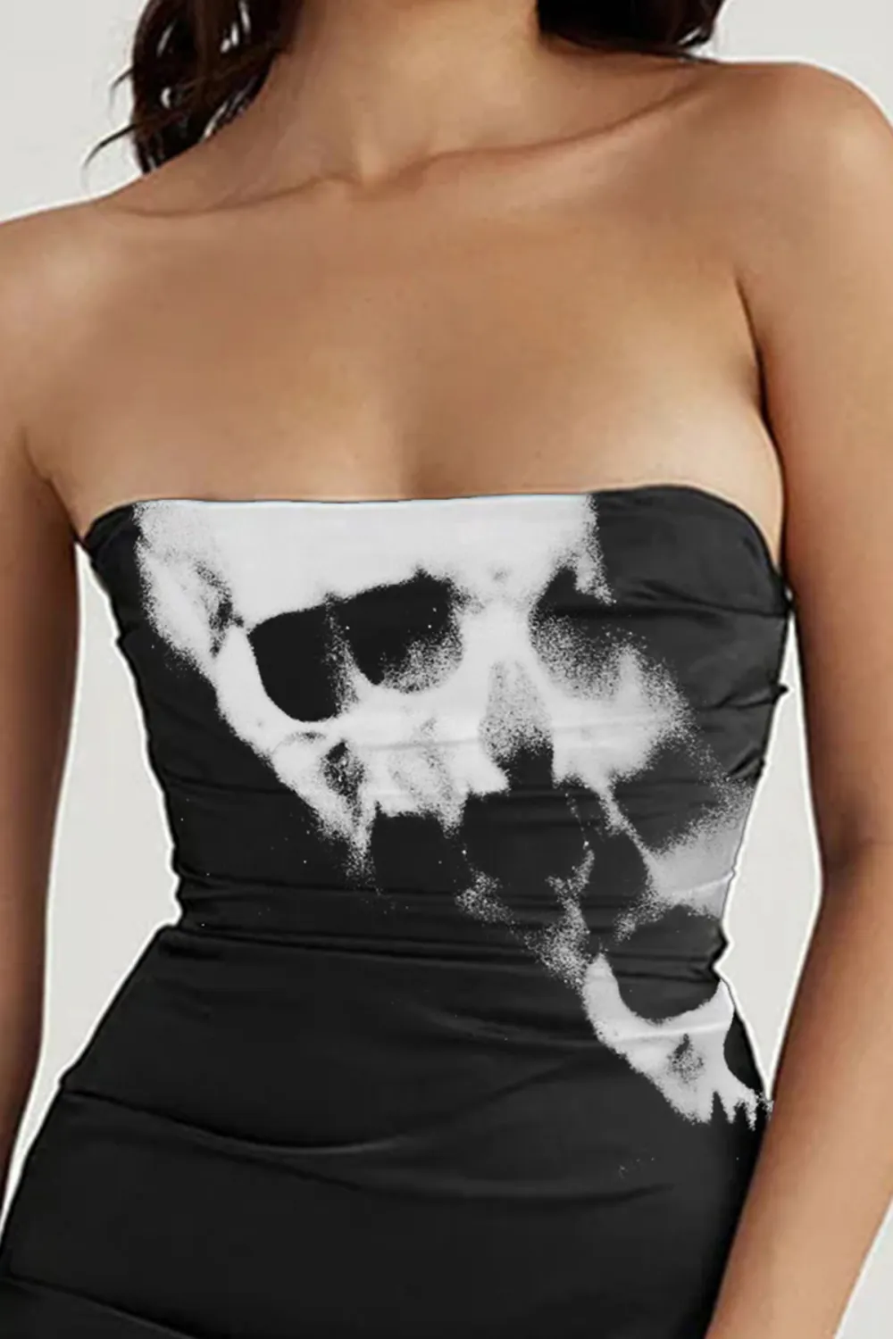 Silky Satin Pleated Trim Corset Strapless Party Mini Dress - Black