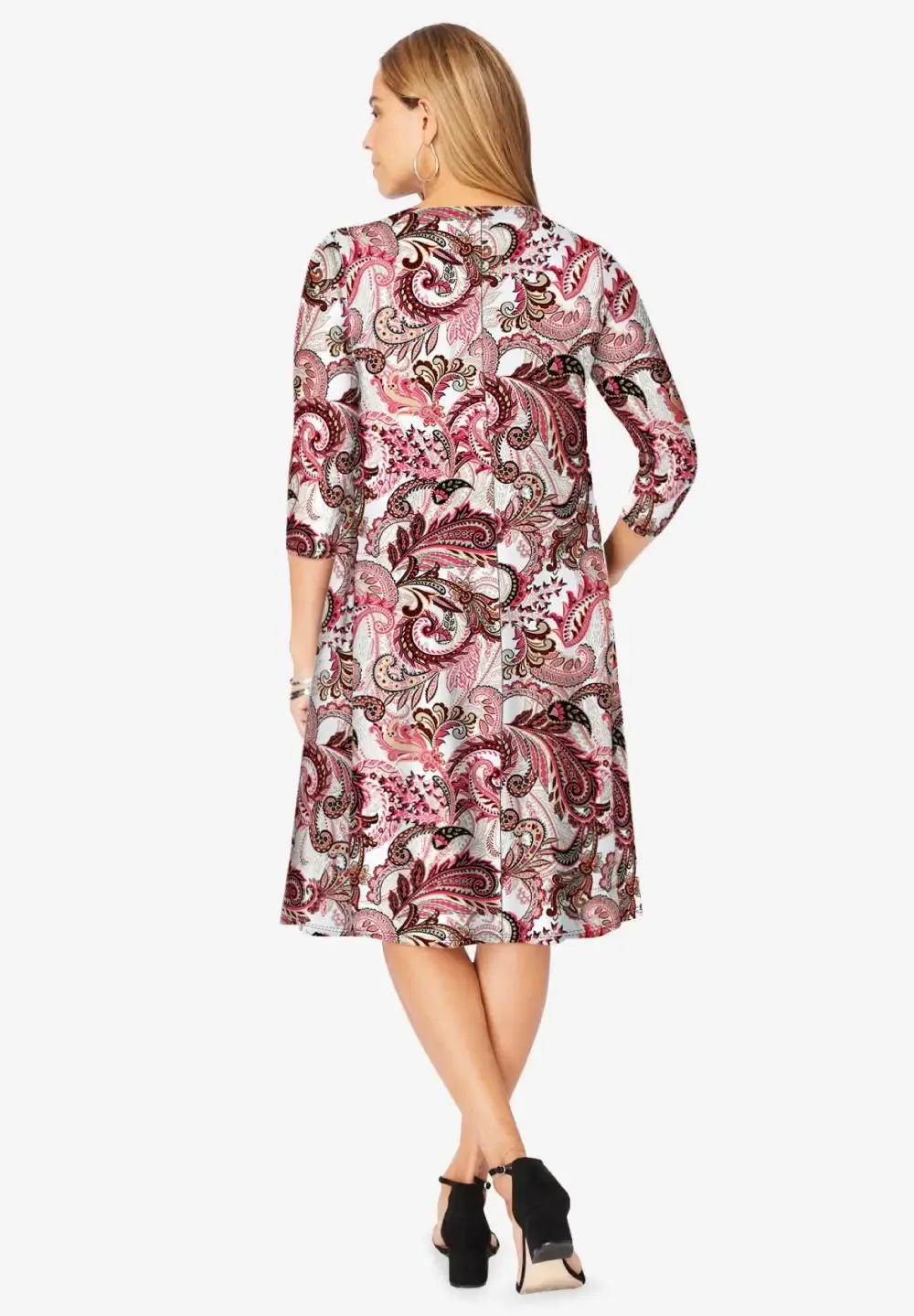 Stretch Knit Three-Quarter Sleeve T-shirt Dress