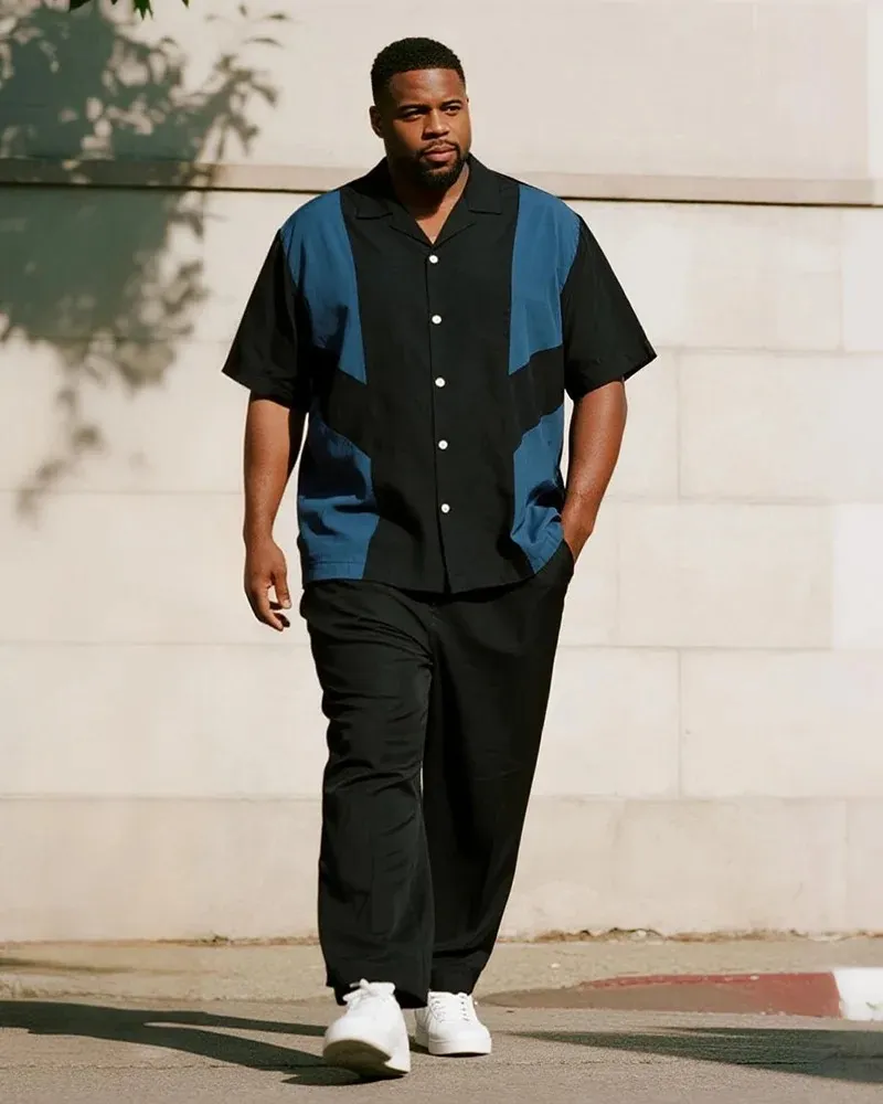 Big & Tall Men's Business Colorblock Short Sleeve Shirt and Pants Suit