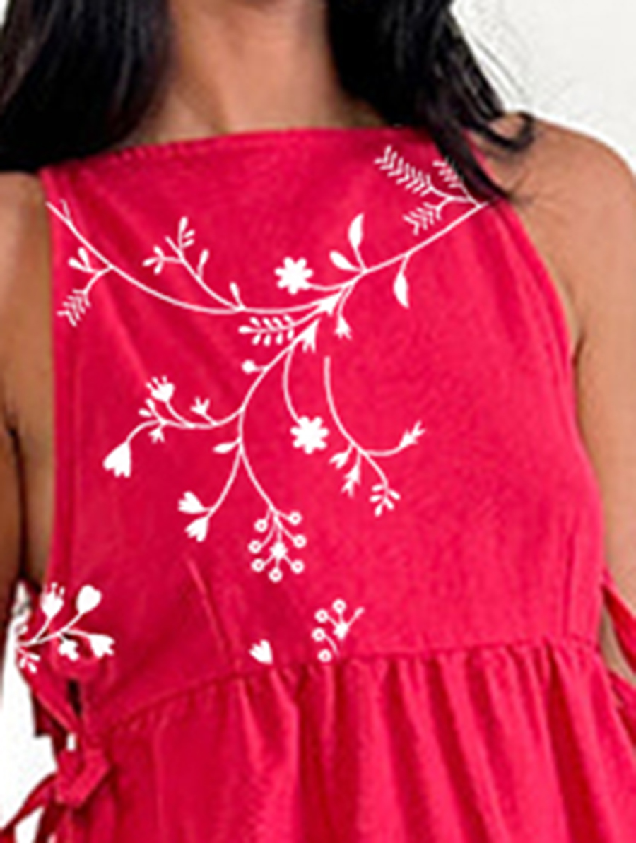 Tie Side Sleeveless Top In Tango Red