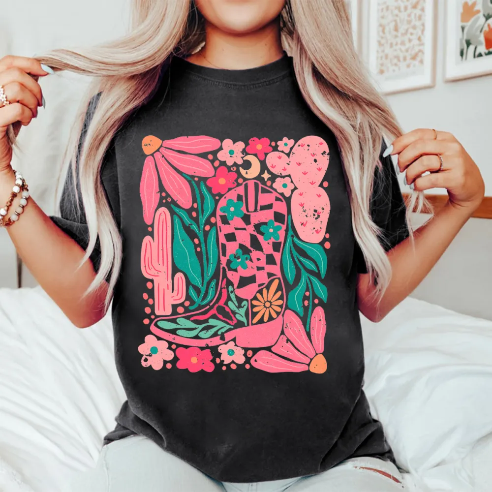 Women's Tropical Plant Print Short-Sleeved Top