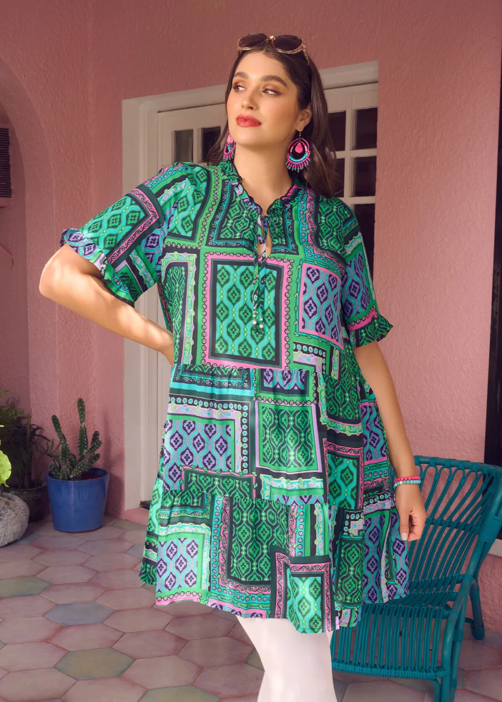 Tile Print Natural Tier Tunic