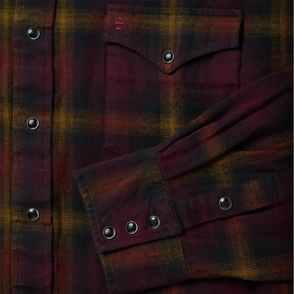 Black Wine Plaid Flannel Western Shirt