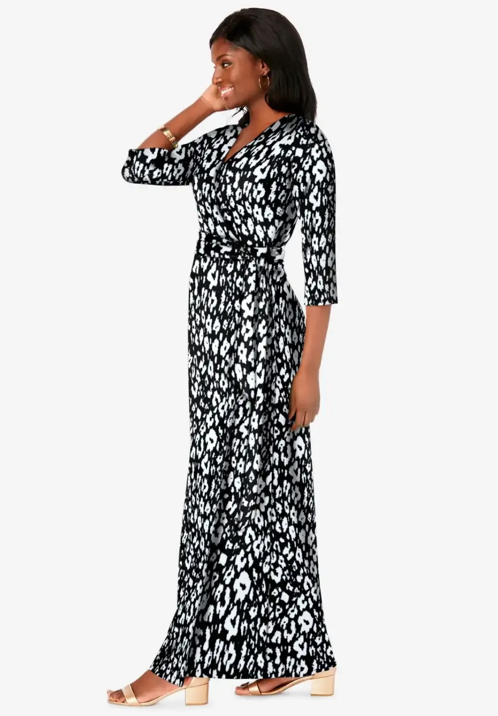 Stretch Knit Faux Wrap Maxi Dress