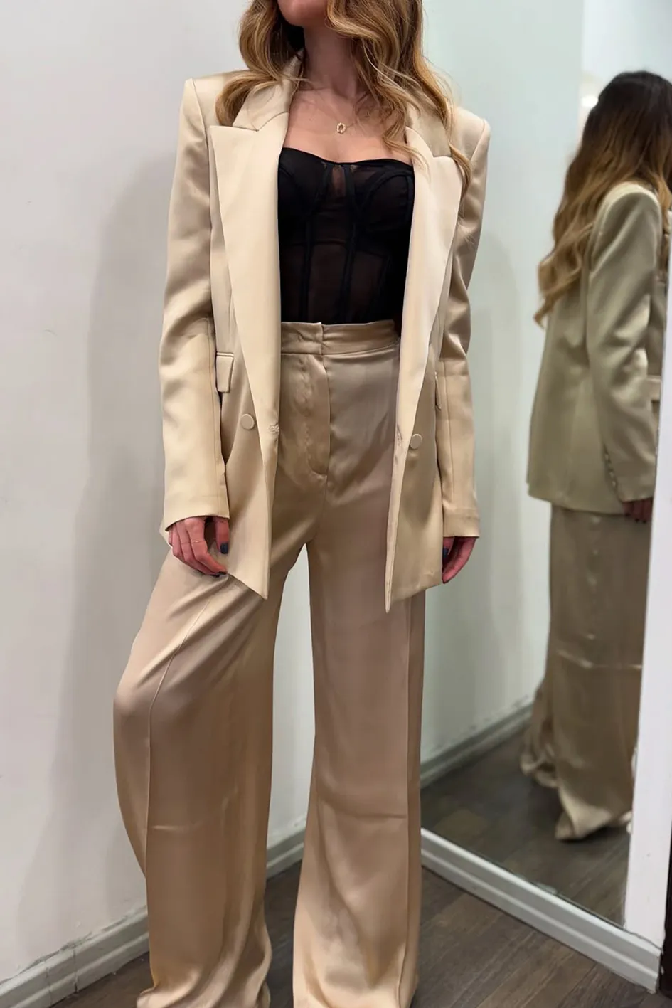 Women'S Satin Casual Top And Pants 2-Piece Set