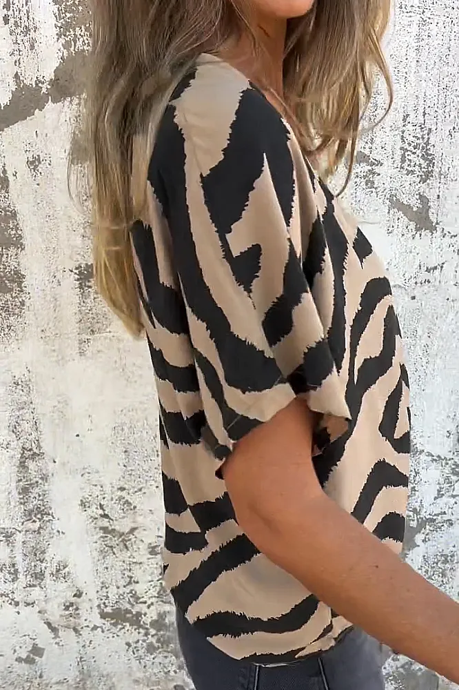 Women's leopard print V-neck strap casual T-shirt