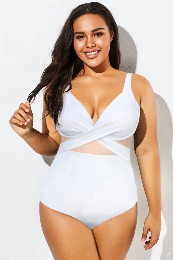 Black Cut Out Mesh Underwire One Piece Swimsuit