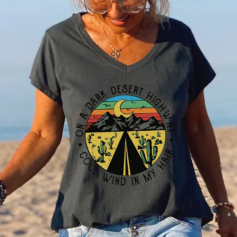 Moon Desert Highway Cactus Cool Wind In My Hair Graphic Tees