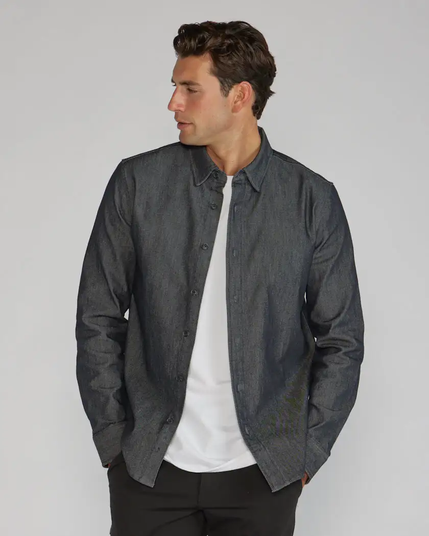 Tech Denim Long Sleeve Button Down