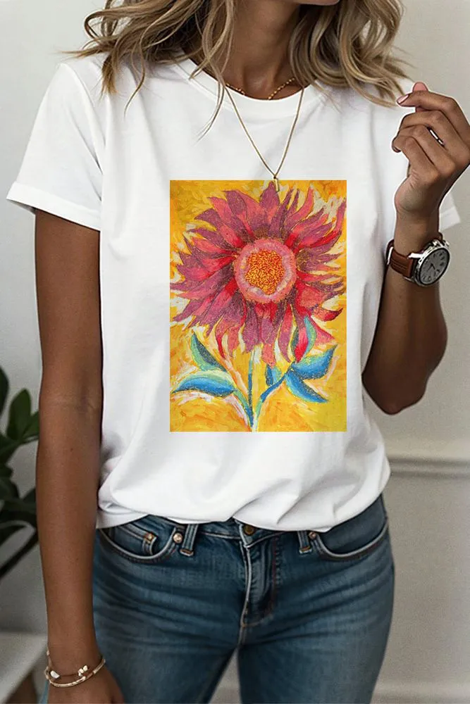 Charity Oil Paintings by Children Round Neck Short Sleeve T-Shirt