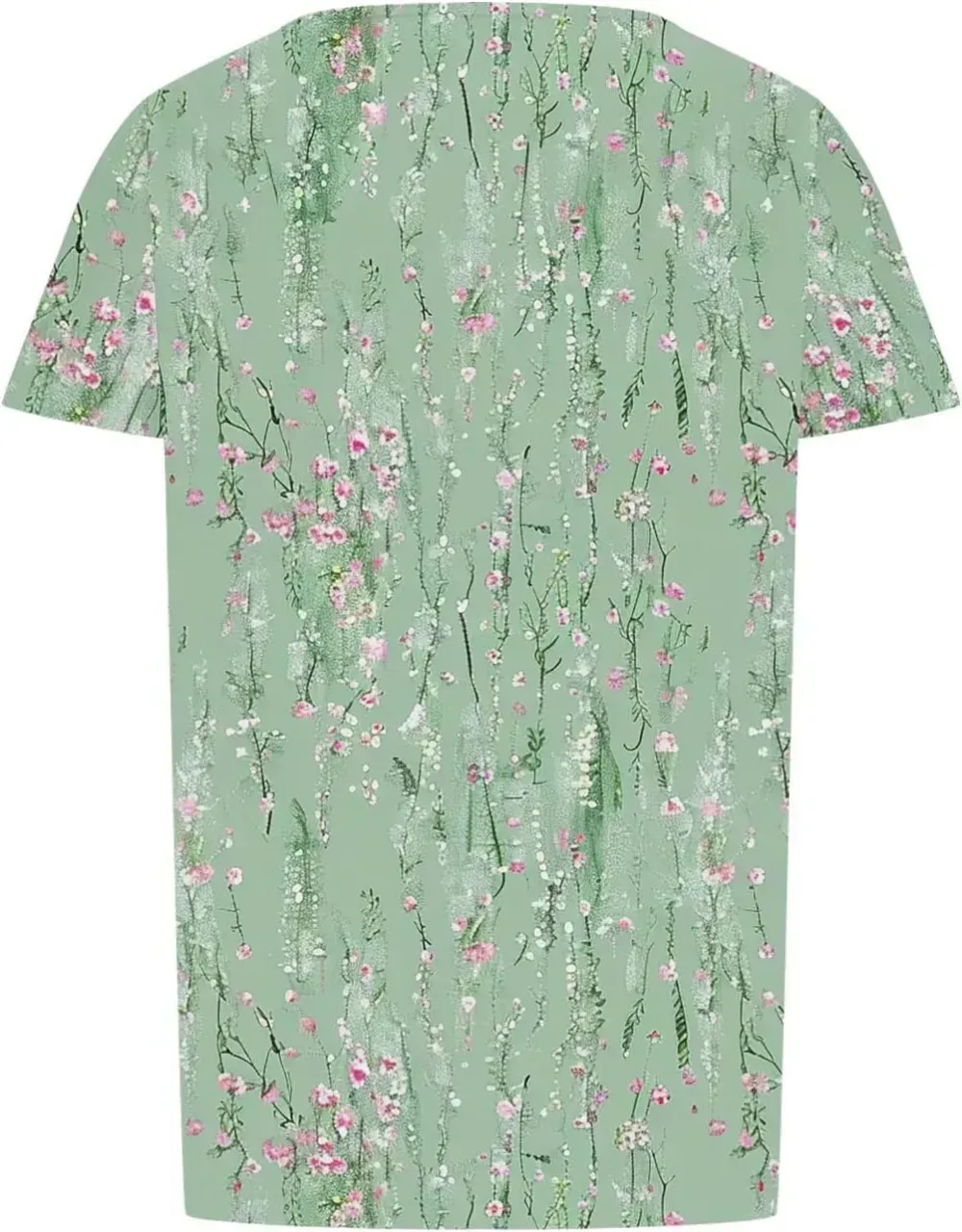 Womens Summer Pleated Front Shirts Tunics Casual Short Sleeved Loose Round Neck Boho Printed Tops Vacation Blouse
