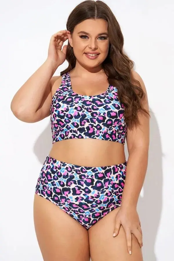 Flattering Peach Leopard Pull-on Design Bikini Top