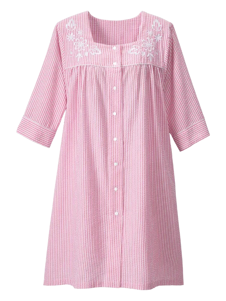 Women's Snap-Front Cotton Seersucker Duster Robe