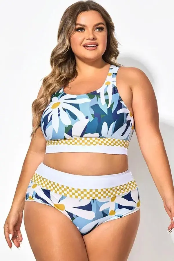 Plus Size Floral Print Wide Strap Bikini Top