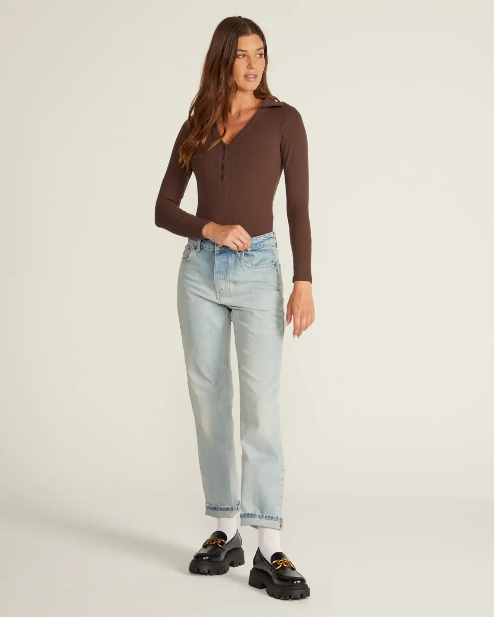 Rib Collar Long Sleeve Bodysuit
