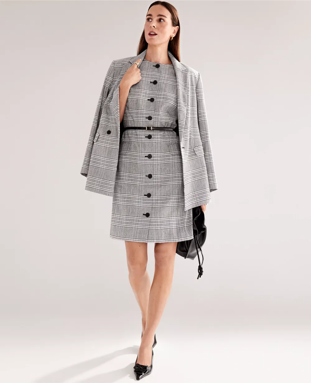 The Button Shift Dress in Plaid