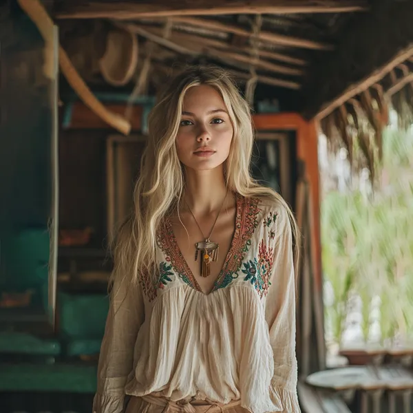 Retro Boho Tribal Art Embroidery Print Cotton And Linen V-neck Loose Shirt