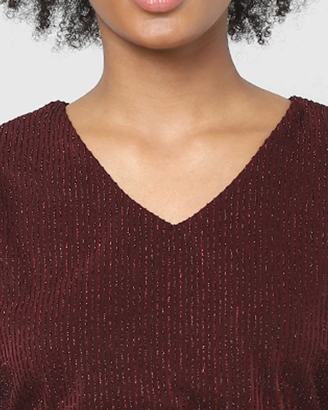 Maroon V Neck Cloud Print Cropped Top