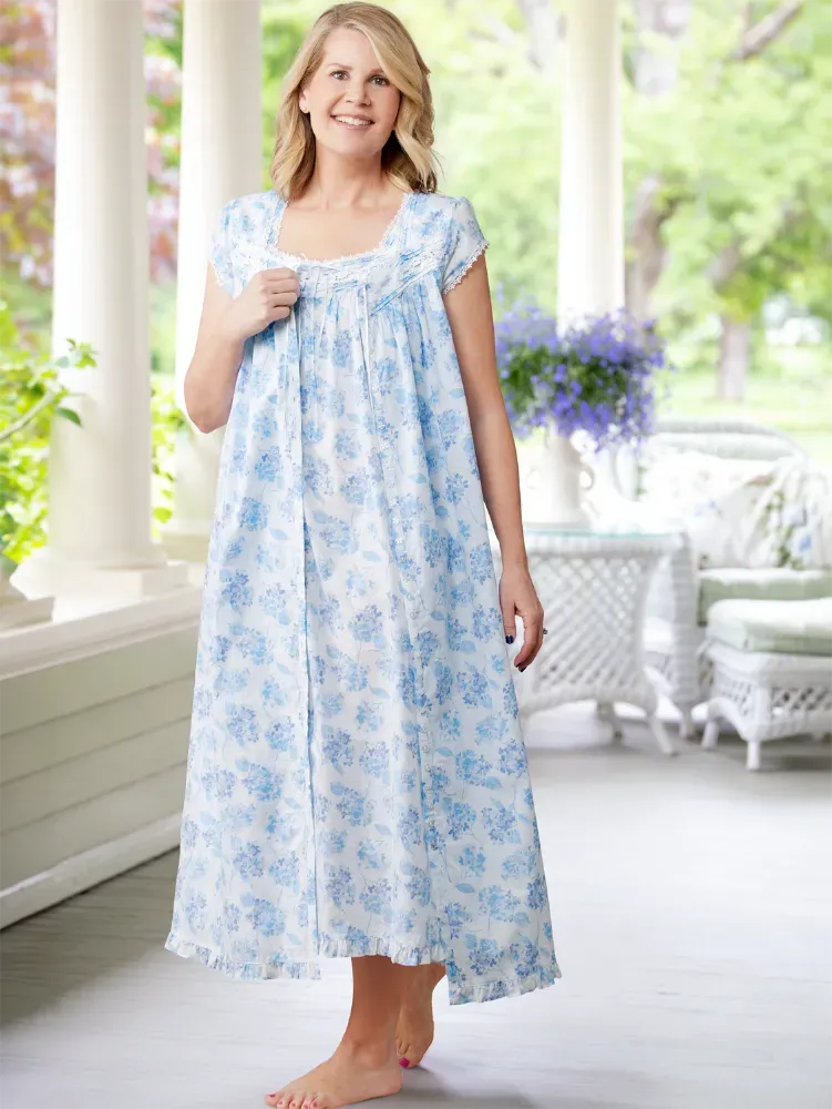 Ella Simone Blue Hydrangea Cotton Lawn Nightgown
