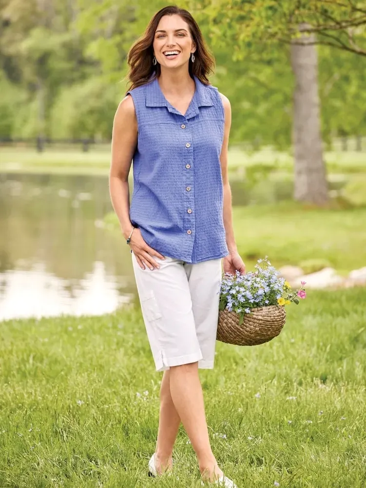 Women's Crinkle Cotton Bermuda Shorts