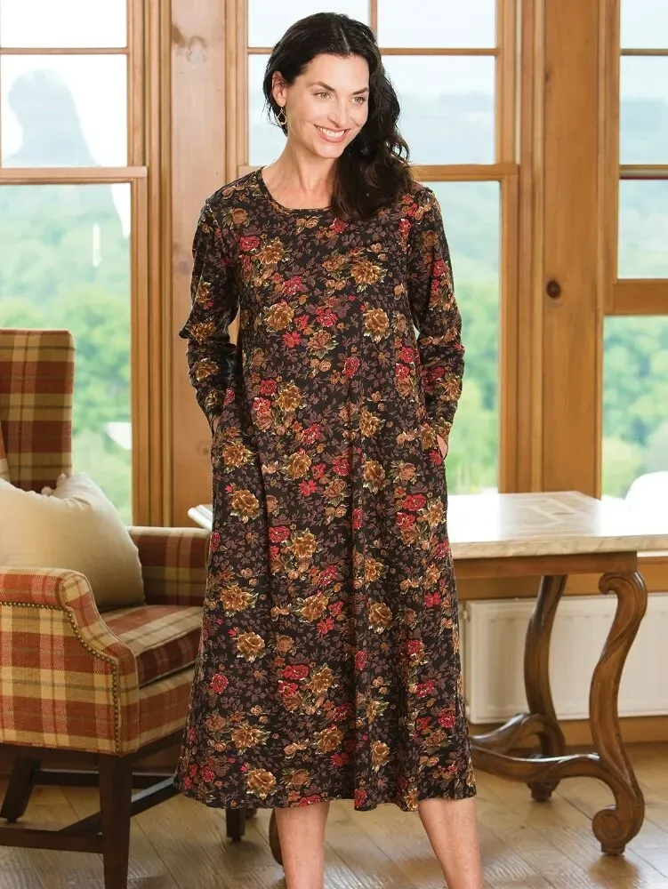 Floral Cotton Knit A-Line Dress