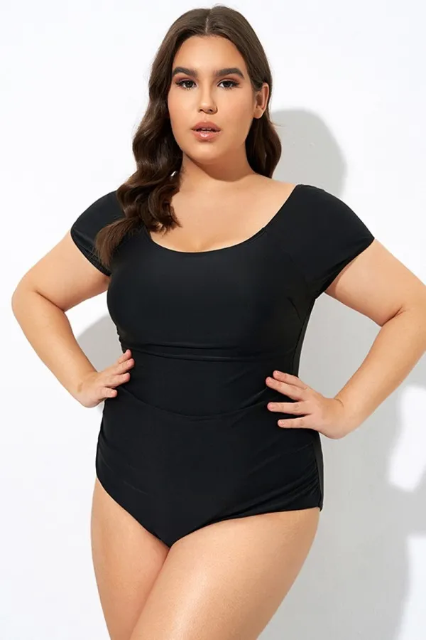 Green Check Modest Elastic One Piece Swimsuit