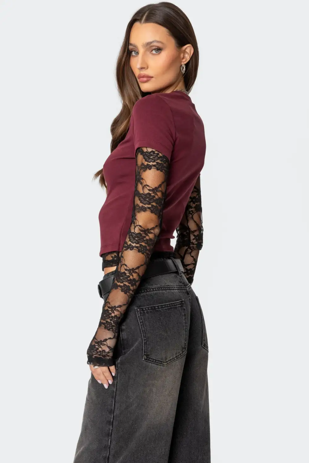 Layered Lace Sleeve T Shirt