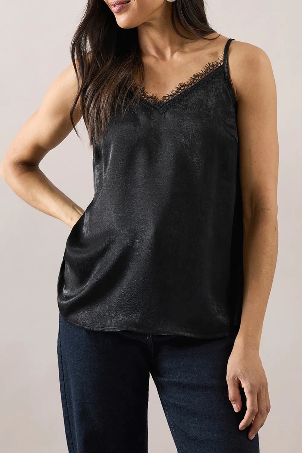 Satin Black Lace V-neck Camisole