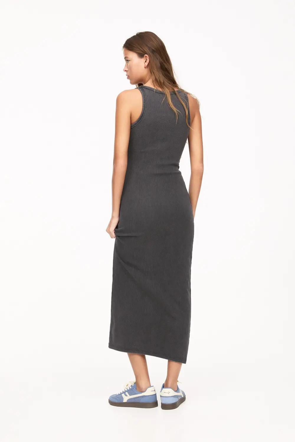 Vestido midi tirantes canalé
