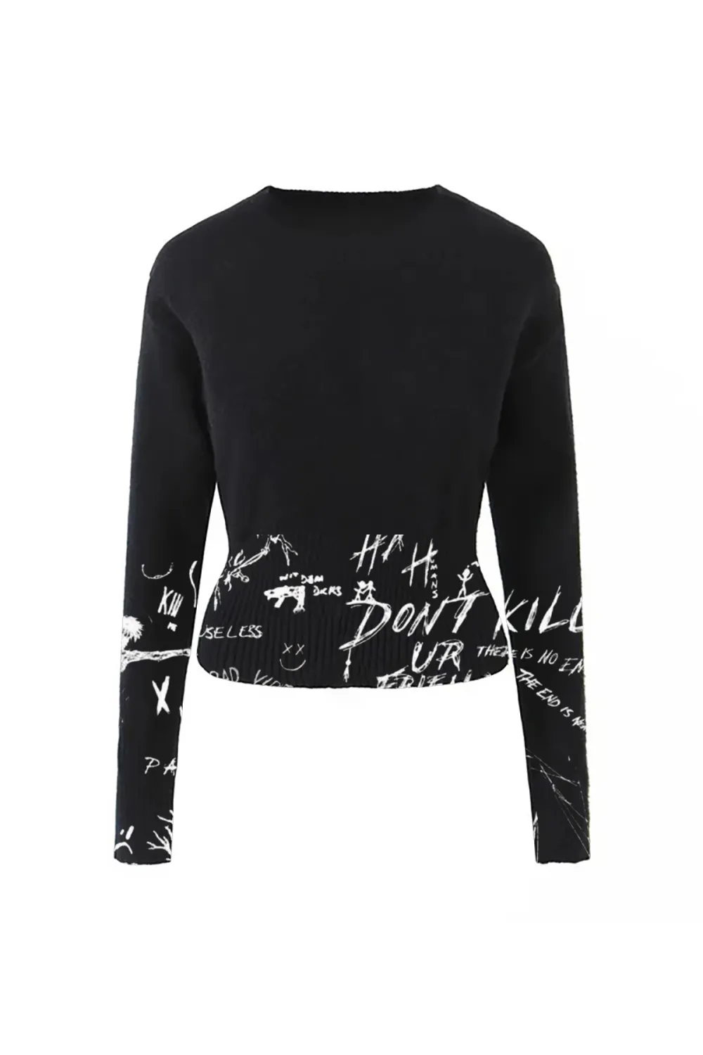 Minimalist Crewneck Long Sleeve Button Up Ribbed Knit Crop Cardigan