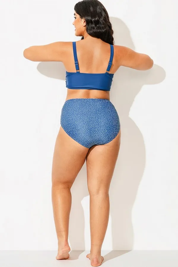 Blue High Waist Bikini Bottom With Polka Dot