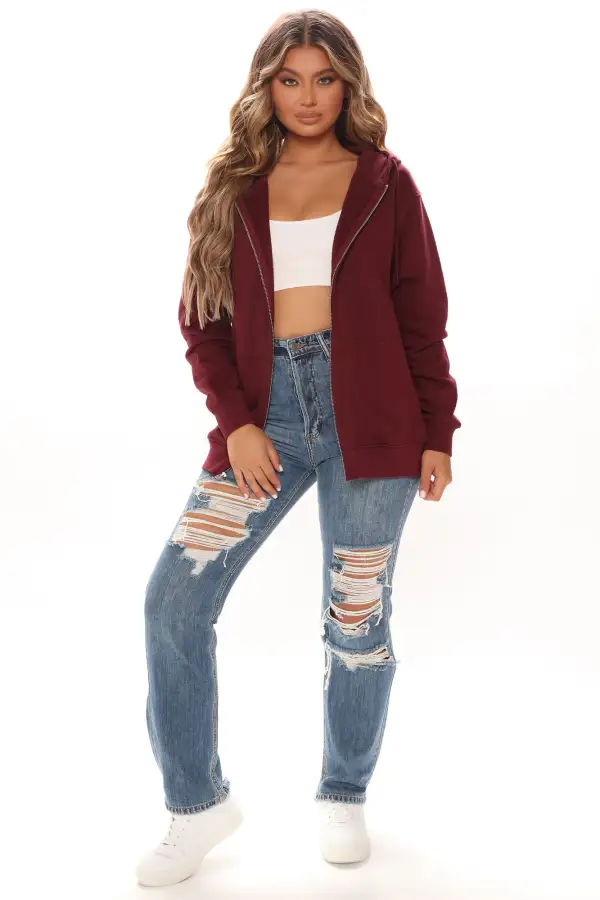 Stole Your Boyfriend's Oversized Zip Up Hoodie - Burgundy