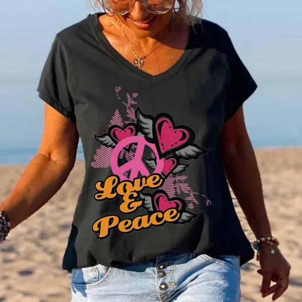 Angel Wings Love & Peace Printed Classic Graphic Tees