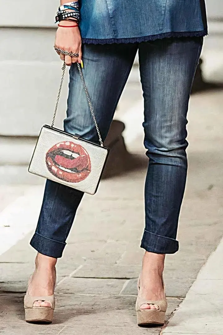 Double Button Roll Hem Mid Waist Crop Jeans