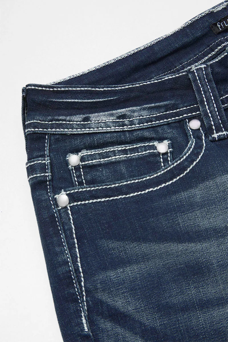 Pocket Detail Roll Hem Mid Waist Capri Jeans