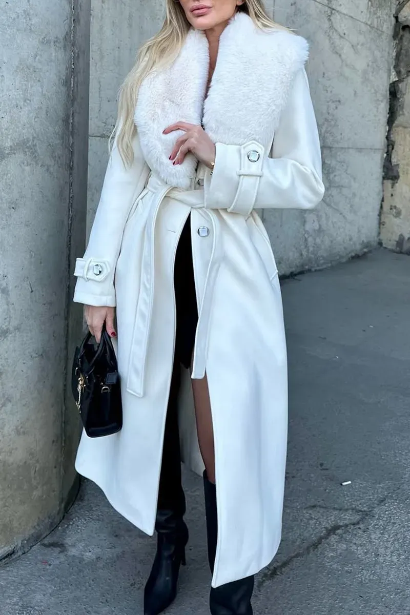 Women's Fashion Warm Fur Lapel Long Woolen Coat