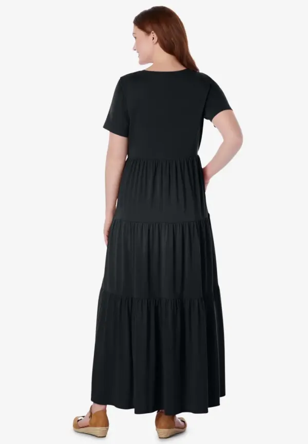Short-Sleeve Tiered Dress