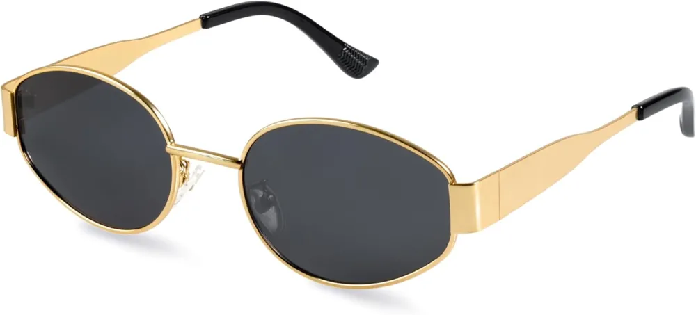 livho 2025 Trendy Oval Sunglasses - Stylish Polarized Shades for Everyday - Retro Metal Frames, Gold/Silver/Black