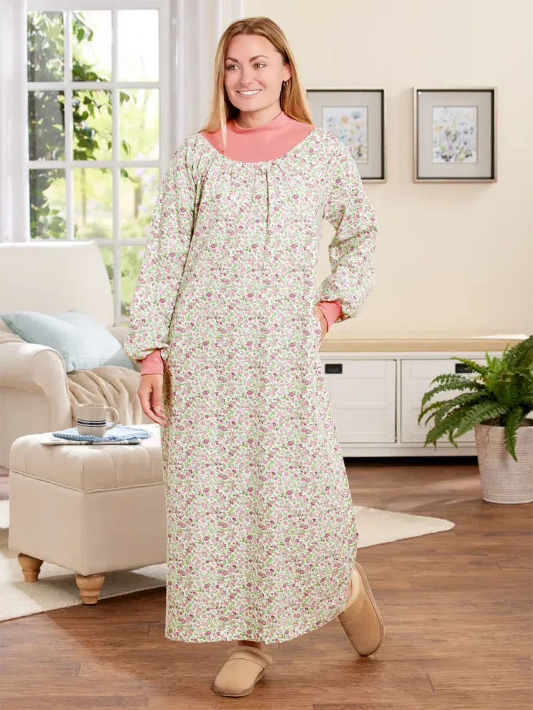 Portuguese Cotton Flannel Mock-Neck Popover Nightgown