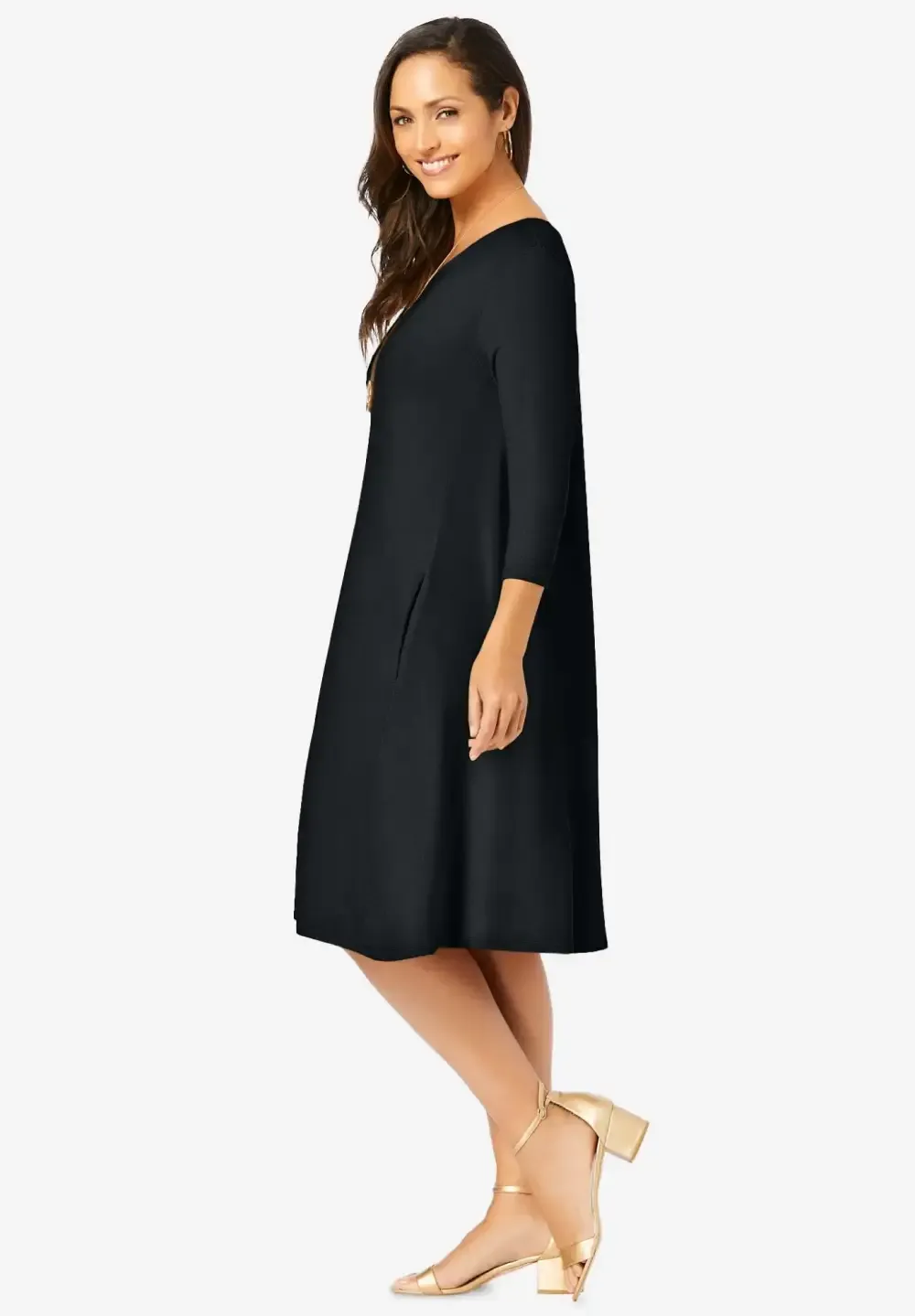 Stretch Knit Three-Quarter Sleeve T-shirt Dress