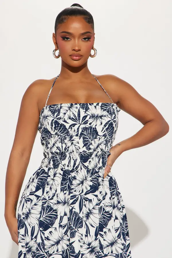 Bianca Tropical Maxi Dress - Navy/combo
